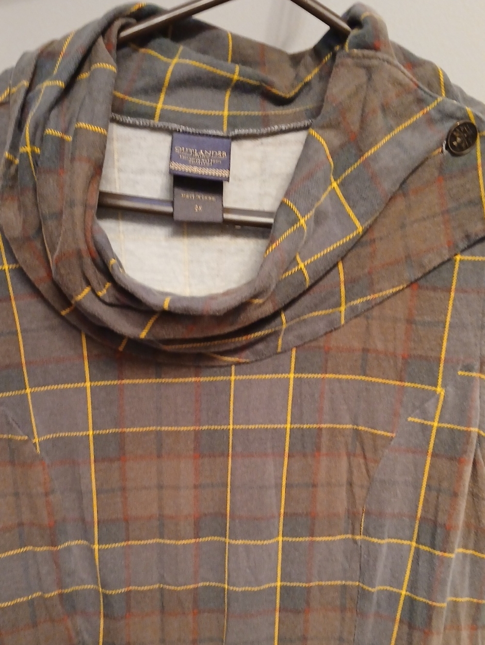 Gray Plaid Cowl-Neck Shirt Dress Gray with Yellow Windowpane Hot Topic
